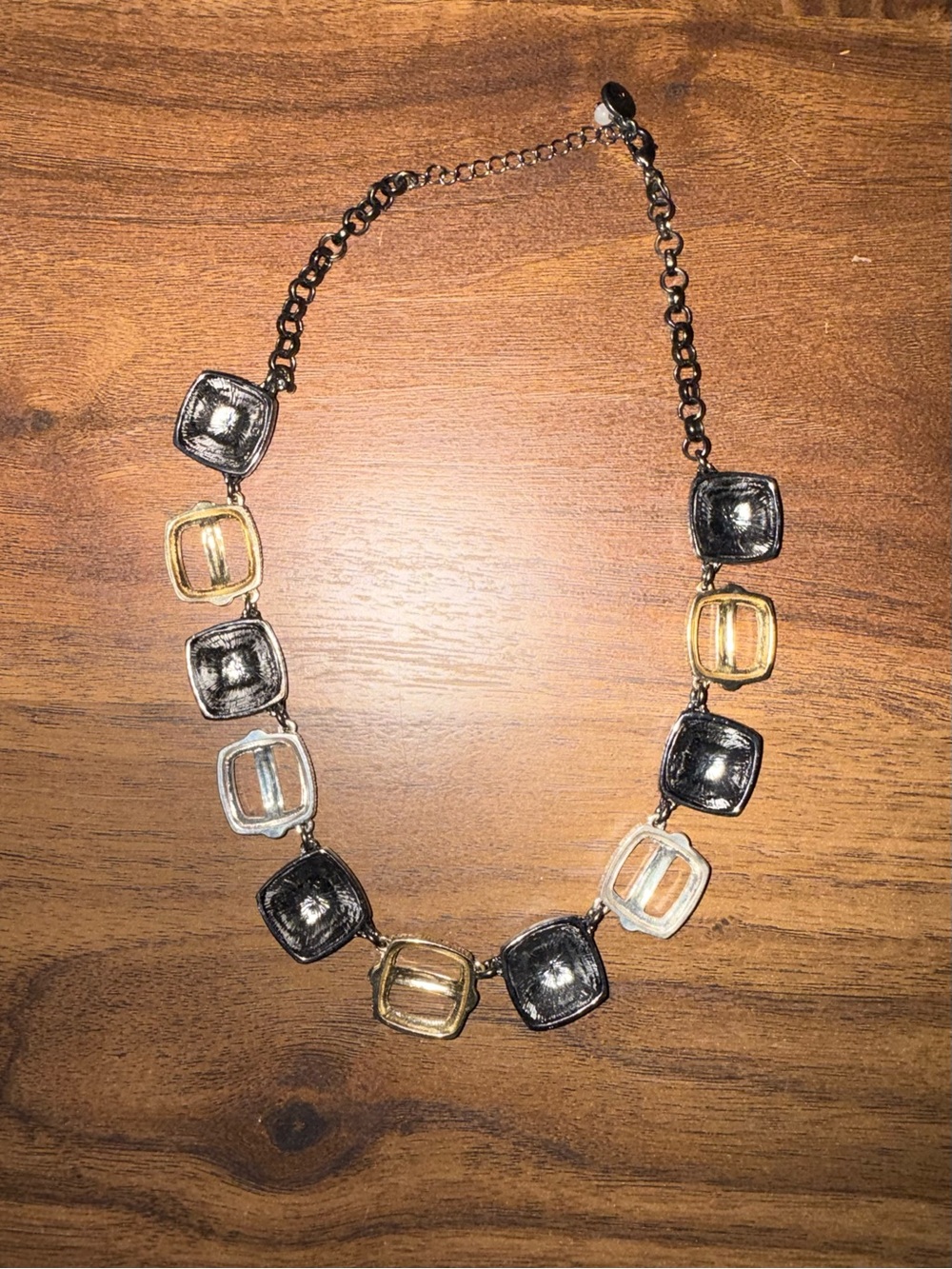 Liz Claiborne Black and Gold Square Link Necklace